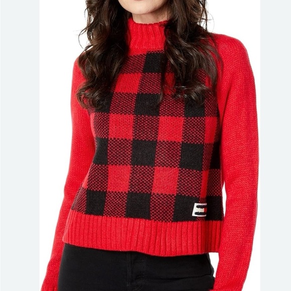 TOMMY HILFIGER
Check Raglan Sleeve Sweater Sz XL(Color Scarlet & Black) NWT - Picture 1 of 16